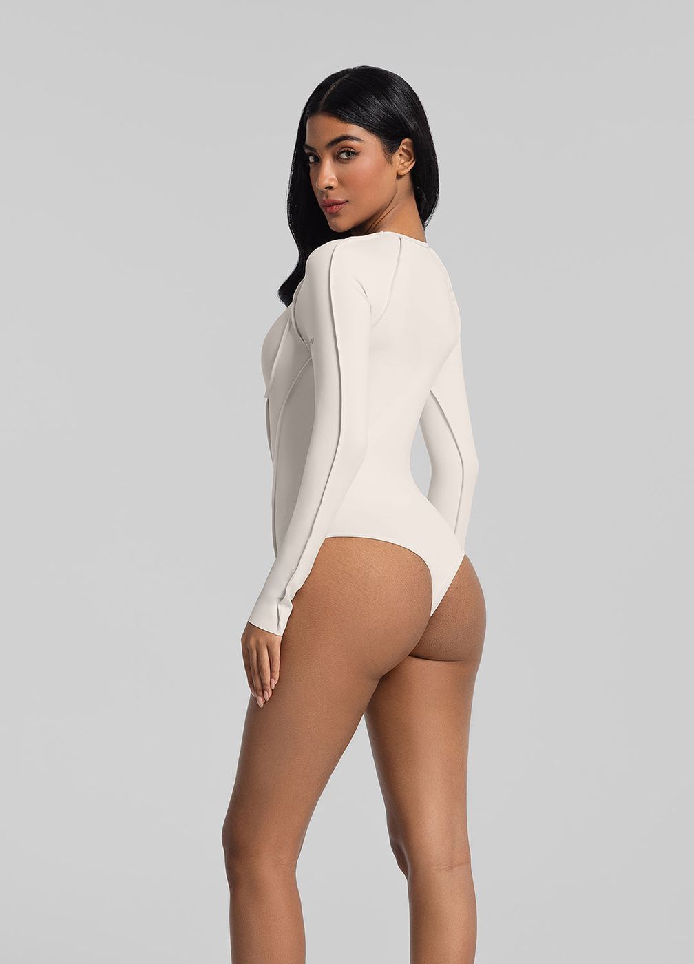 V-panel Mesh Bodysuit in Ivory, second view