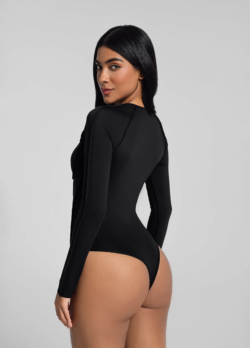 V-panel Mesh Bodysuit in Black, second view