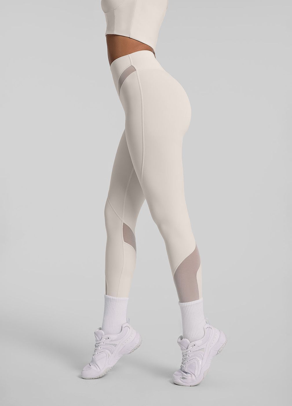 Zip Front Mesh Leggings in Ivory, second view