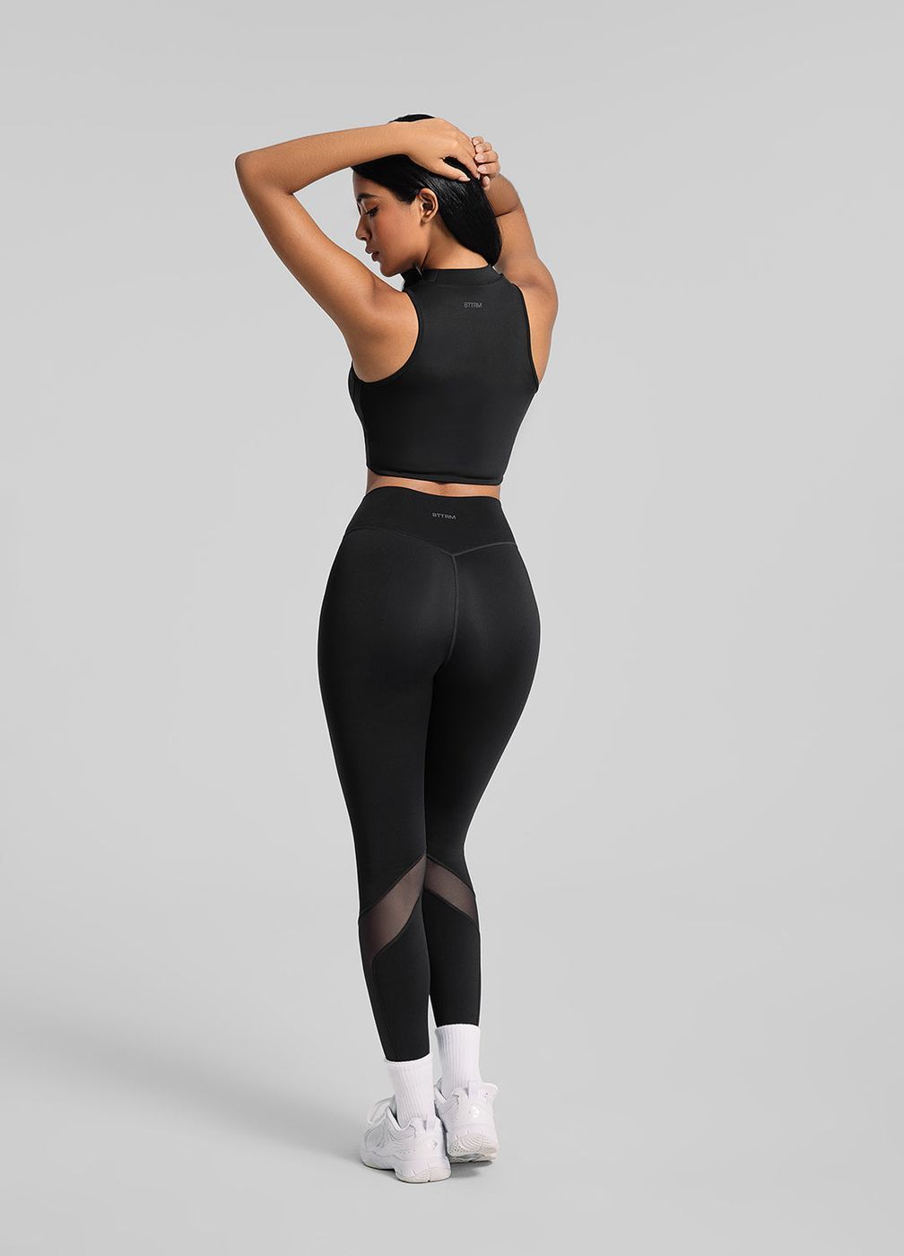 Zip Front Mesh Leggings in Black, detail