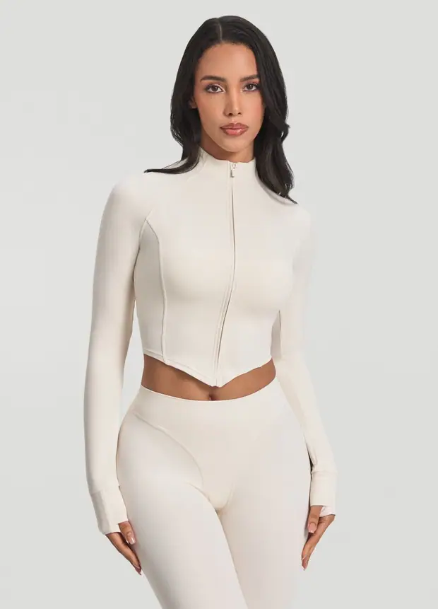 Zip Jacket in Ivory, front view