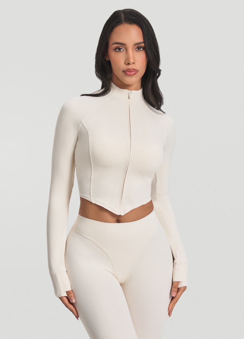 Zip Jacket in Ivory, front view