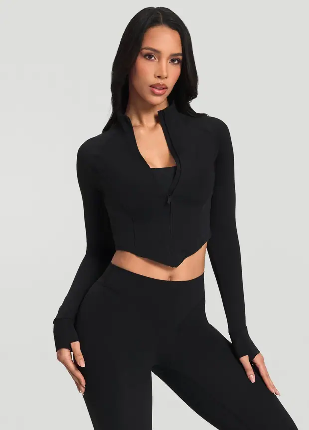 Zip Jacket in Black, front view