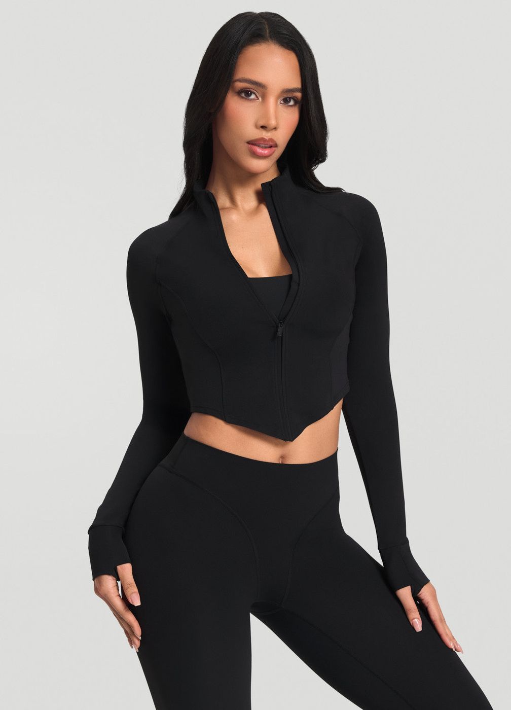 Zip Jacket in Black, front view