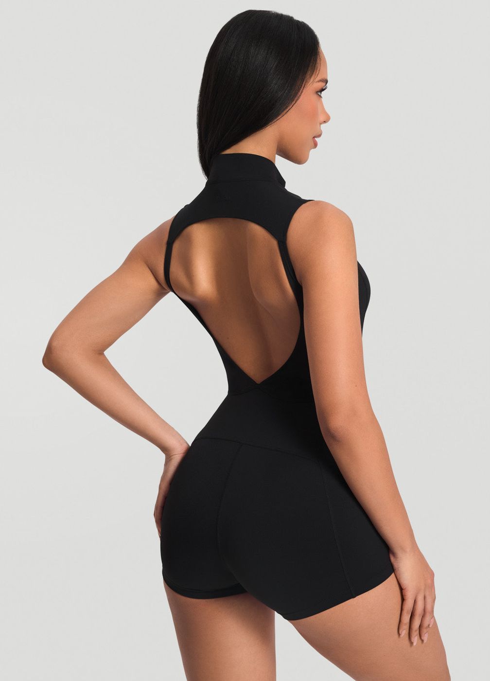 Zip Romper in Black, detail