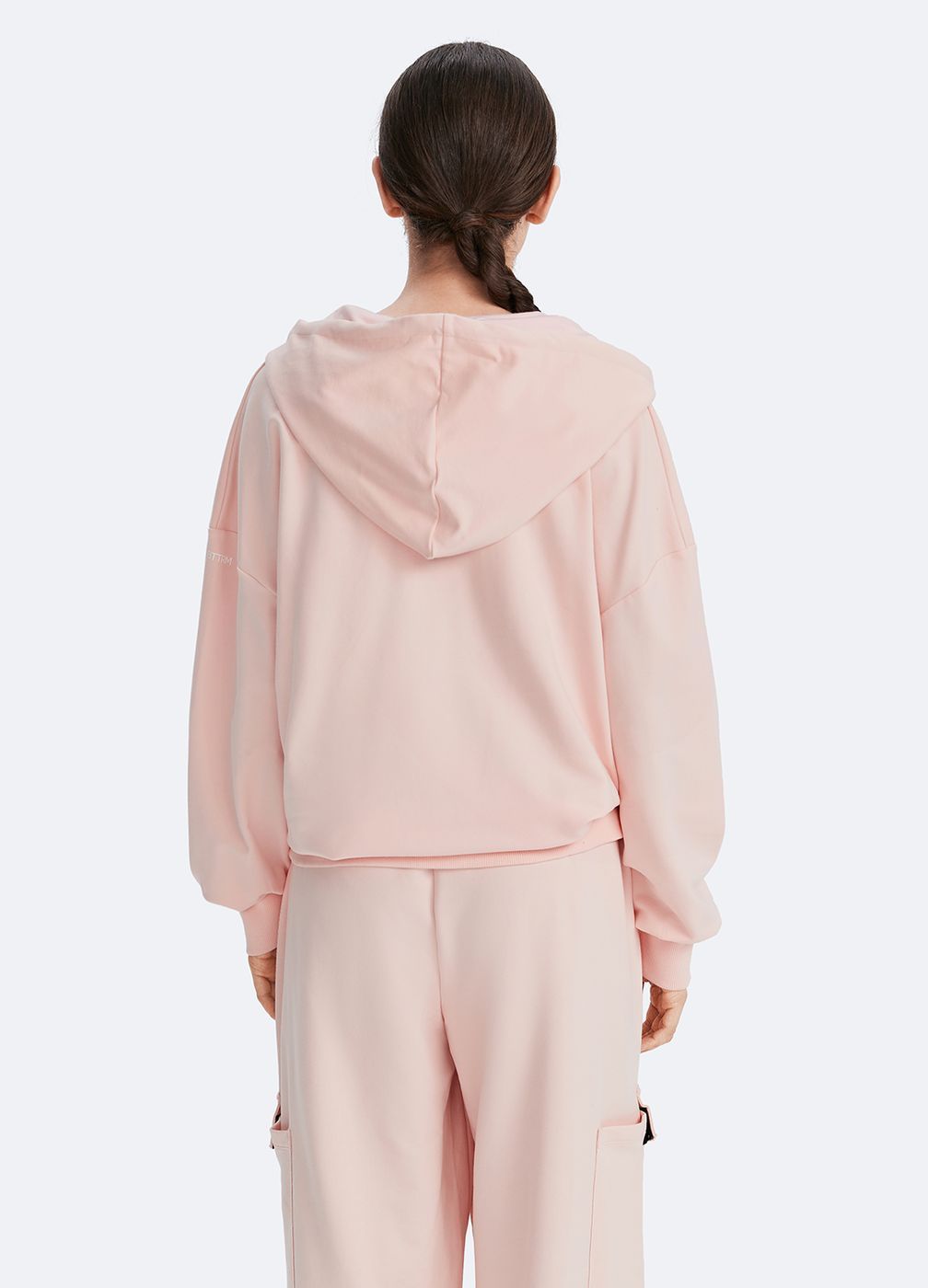 Zip Up Hoodie with Pockets in Marshmallow Pink, detail