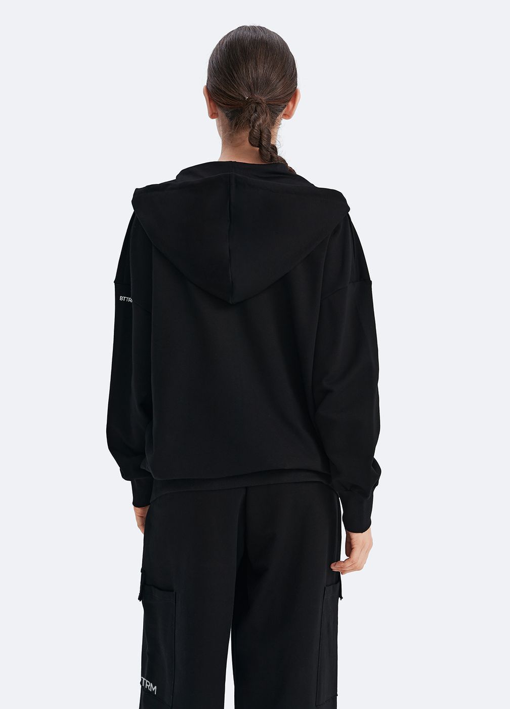 Zip Up Hoodie with Pockets in Black, detail